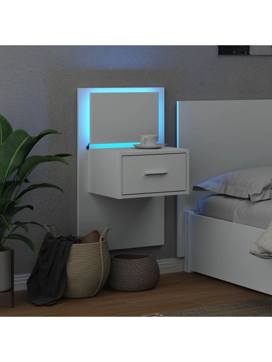 Nástěnný noční stolek s LED osvětlením bílý