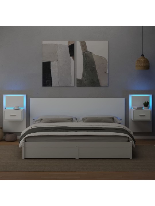 Nástěnné noční stolky s LED osvětlením 2 ks bílé