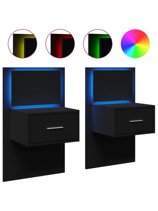 Nástěnné noční stolky s LED osvětlením 2 ks černé