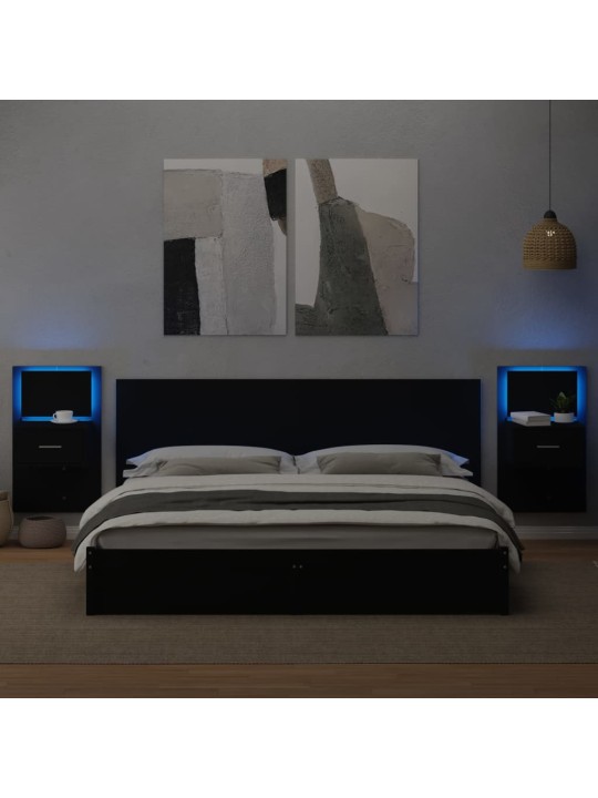 Nástěnné noční stolky s LED osvětlením 2 ks černé