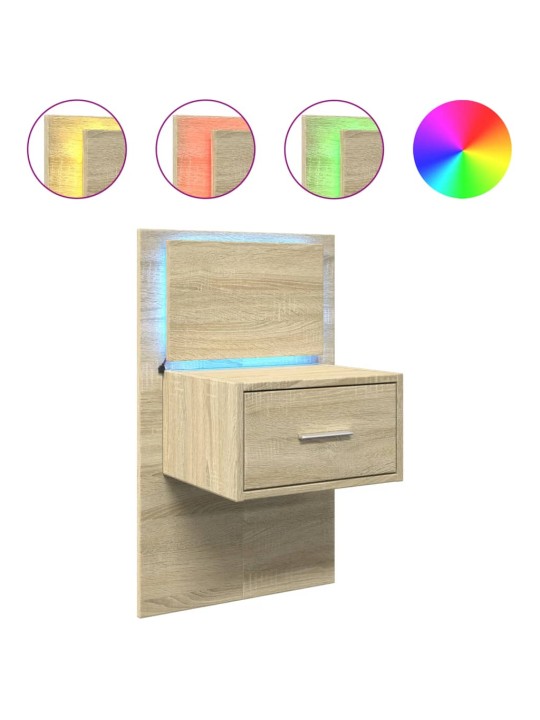 Nástěnný noční stolek s LED osvětlením dub sonoma