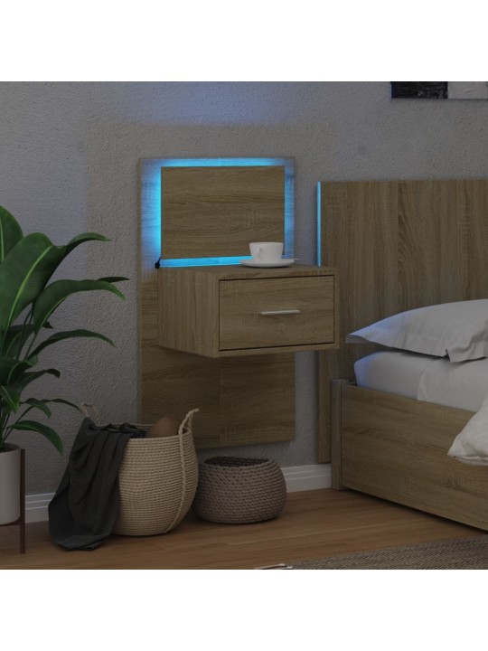 Nástěnný noční stolek s LED osvětlením dub sonoma