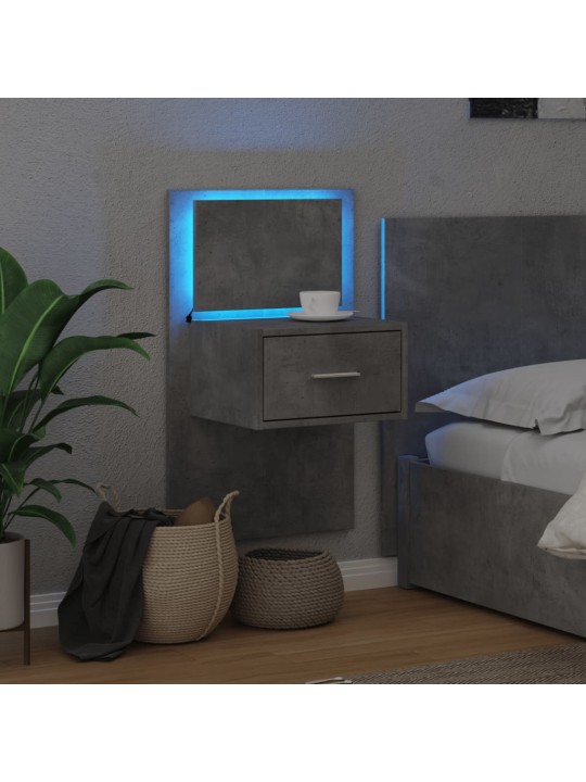 Nástěnný noční stolek s LED osvětlením betonově šedý