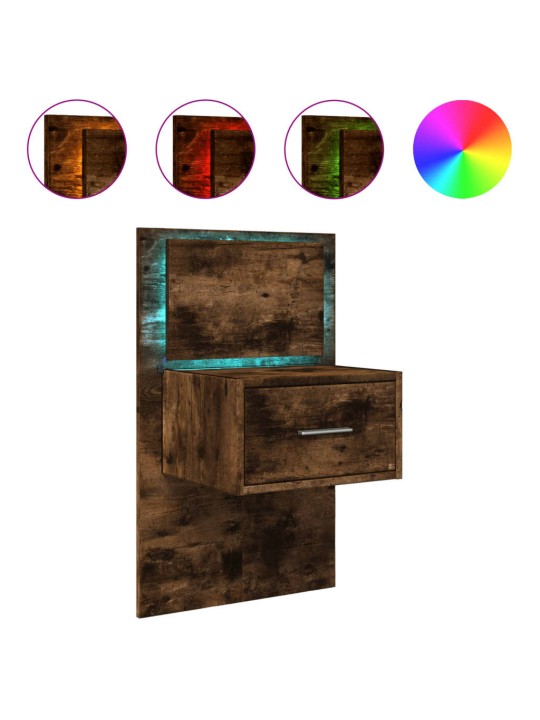 Nástěnný noční stolek s led osvětlením kouřový dub
