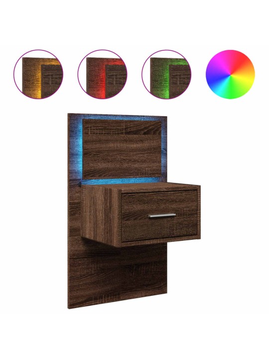 Nástěnný noční stolek s led osvětlením hnědý dub