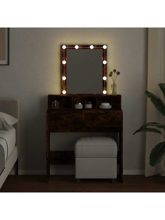 Toaletní stolek s led kouřový dub 80 x 41 x 144,5 cm