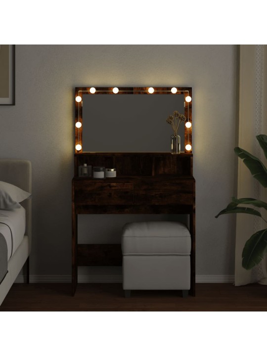 Toaletní stolek s led kouřový dub 80 x 41 x 134,5 cm