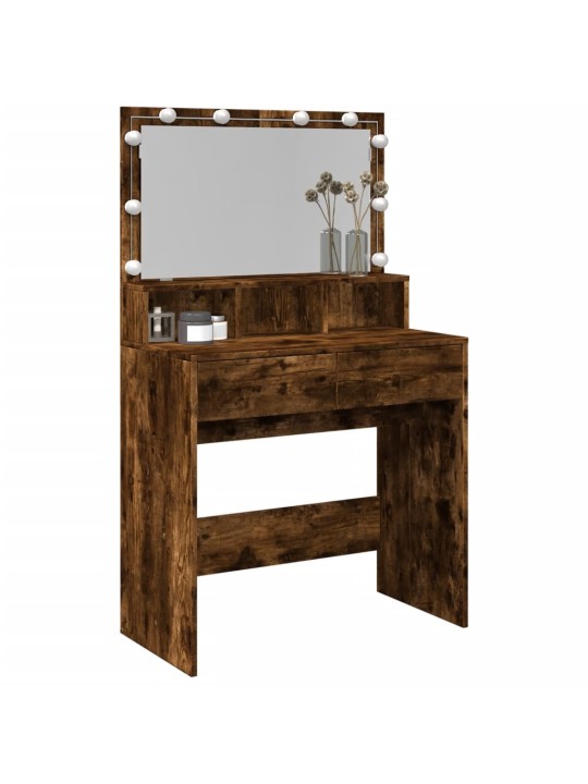 Toaletní stolek s led kouřový dub 80 x 41 x 134,5 cm