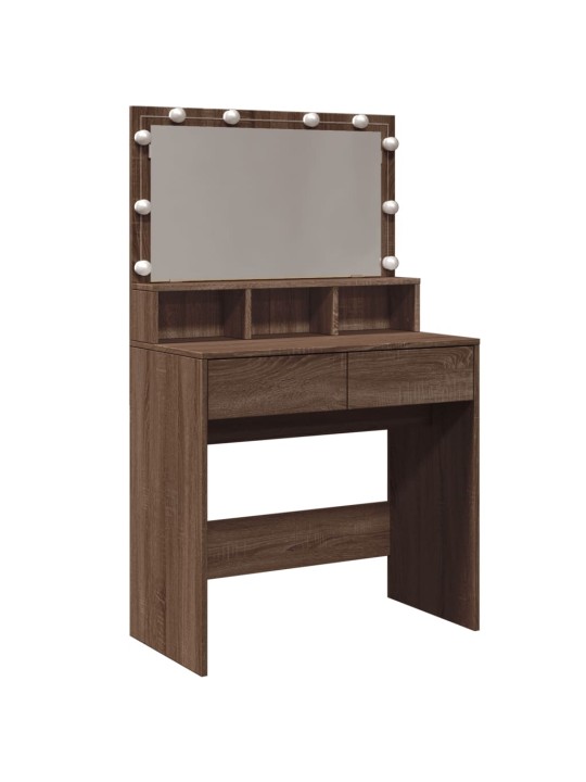Toaletní stolek s led hnědý dub 80 x 41 x 134,5 cm