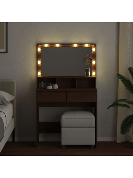 Toaletní stolek s led hnědý dub 80 x 41 x 134,5 cm