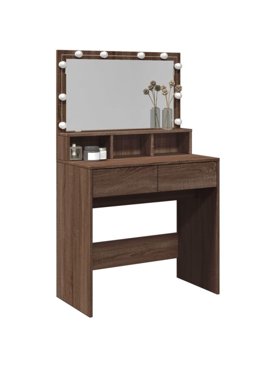 Toaletní stolek s led hnědý dub 80 x 41 x 134,5 cm