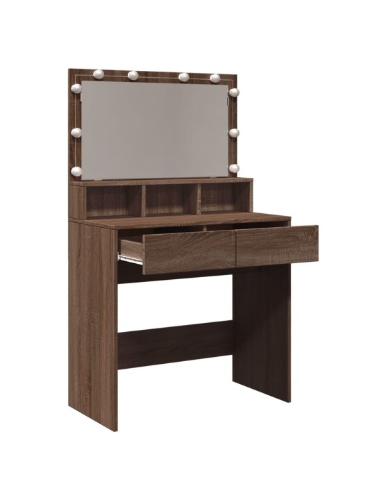 Toaletní stolek s led hnědý dub 80 x 41 x 134,5 cm