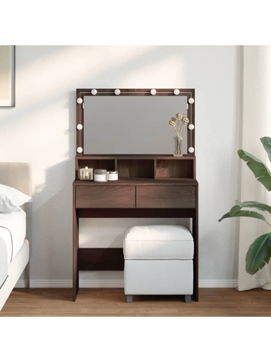 Toaletní stolek s led hnědý dub 80 x 41 x 134,5 cm