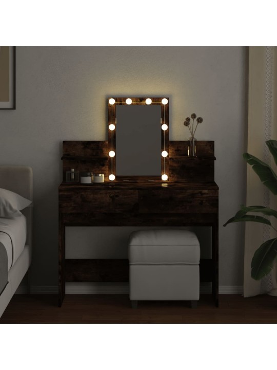 Toaletní stolek s led kouřový dub 100 x 40 x 130 cm