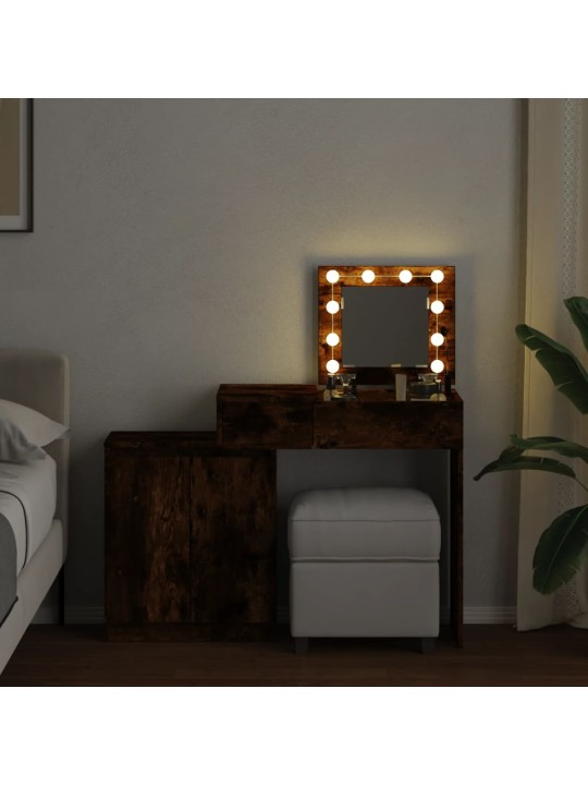 Toaletní stolek s led kouřový dub 115 x 37 x 110,5 cm
