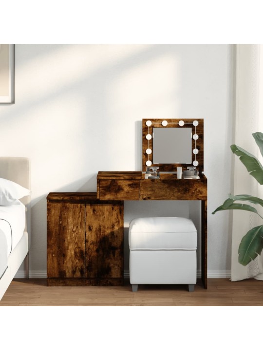 Toaletní stolek s led kouřový dub 115 x 37 x 110,5 cm