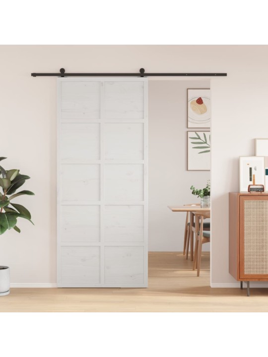 Posuvné dveře bílé 90 x 208 cm masivní borové dřevo