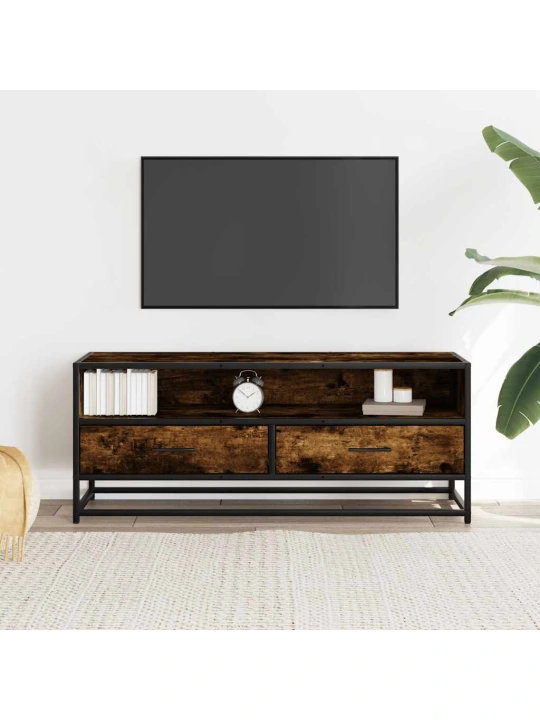 Tv skříňka kouřový dub 100x34,5x40 cm kompozitní dřevo a kov