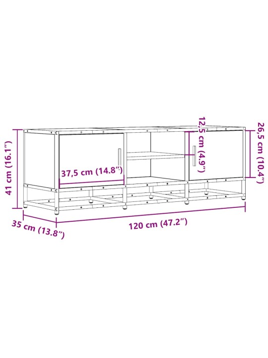 Tv skříňka kouřový dub 120 x 35 x 41 cm kompozitní dřevo a kov