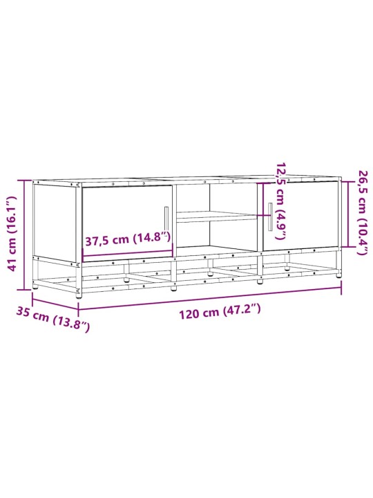 Tv skříňka šedá sonoma 120 x 35 x 41 cm kompozitní dřevo a kov