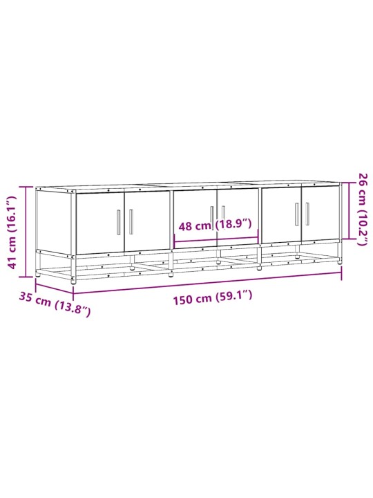 Tv skříňka kouřový dub 150 x 35 x 41 cm kompozitní dřevo a kov