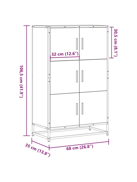 Skříň highboard kouřový dub 68x35x106,5 cm kompozit a kov