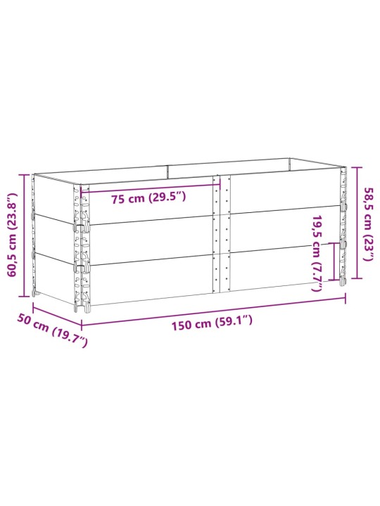 Paletové nástavce 3 ks šedé 150 x 50 cm masivní borové dřevo