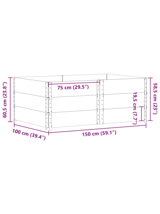Paletové nástavce 3 ks černé 150 x 100 cm masivní borové dřevo