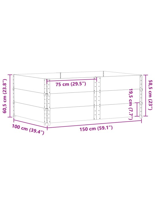 Paletové nástavce 3 ks šedé 150 x 100 cm masivní borové dřevo