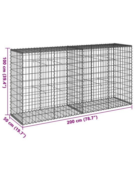 Gabionový koš s víkem 200 x 50 x 100 cm pozinkované železo