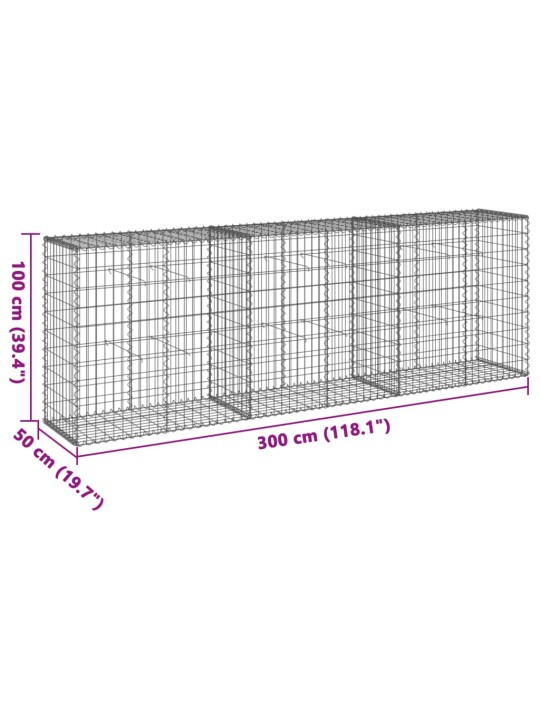 Gabionový koš s víkem 300 x 50 x 100 cm pozinkované železo