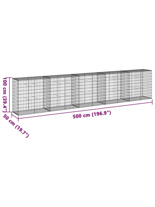 Gabionový koš s víkem 500 x 50 x 100 cm pozinkované železo