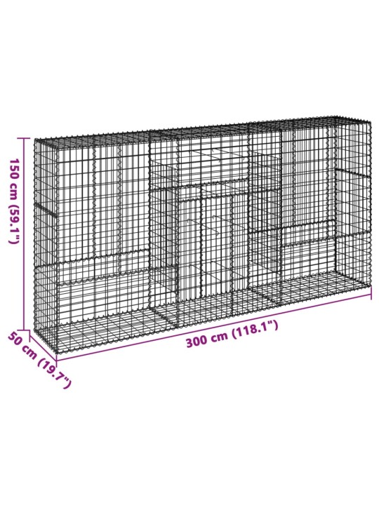 Gabionový koš s víkem 300 x 50 x 150 cm pozinkované železo