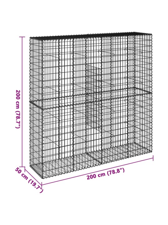 Gabionový koš s víkem 200 x 50 x 200 cm pozinkované železo