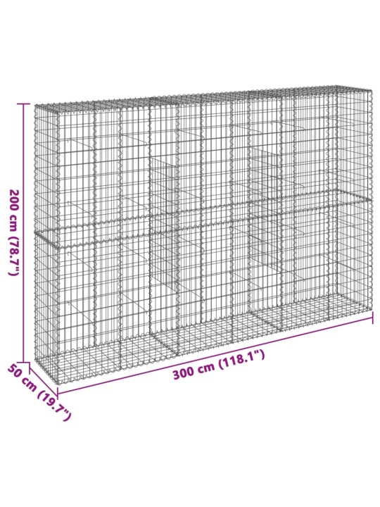 Gabionový koš s víkem 300 x 50 x 200 cm pozinkované železo