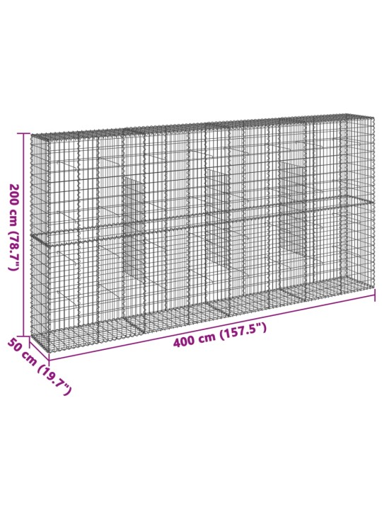 Gabionový koš s víkem 400 x 50 x 200 cm pozinkované železo