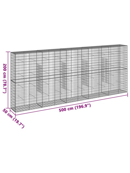 Gabionový koš s víkem 500 x 50 x 200 cm pozinkované železo