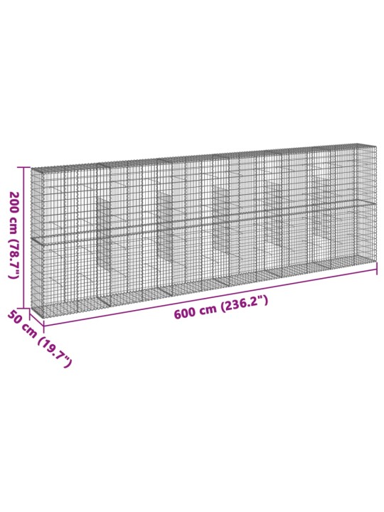 Gabionový koš s víkem 600 x 50 x 200 cm pozinkované železo