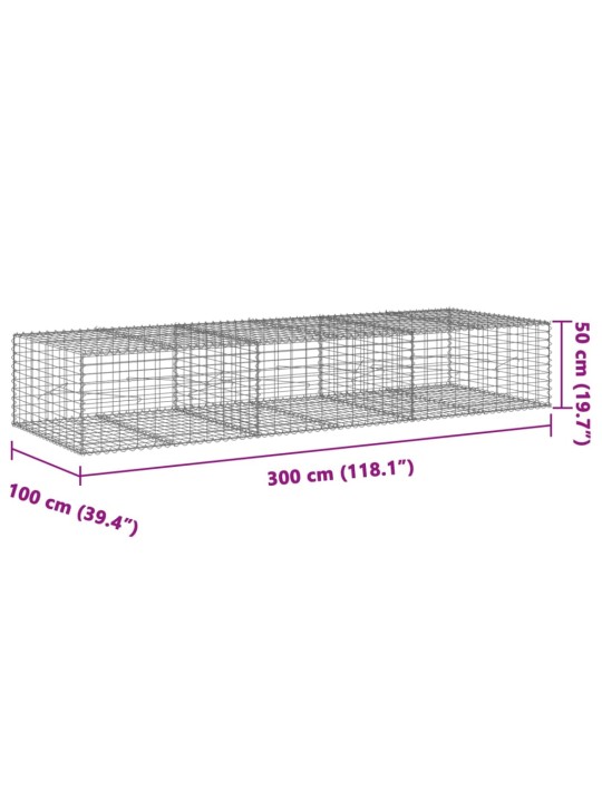Gabionový koš s víkem 300 x 100 x 50 cm pozinkované železo