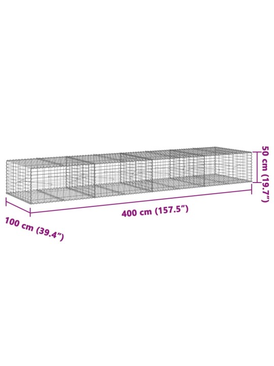 Gabionový koš s víkem 400 x 100 x 50 cm pozinkované železo