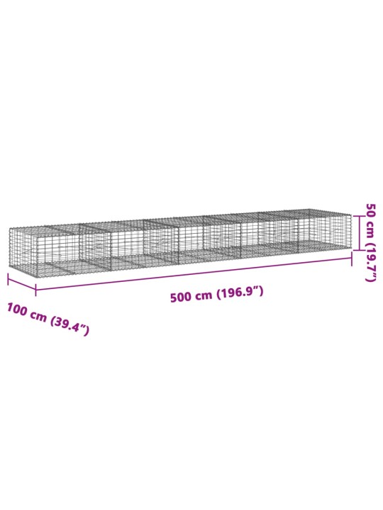Gabionový koš s víkem 500 x 100 x 50 cm pozinkované železo