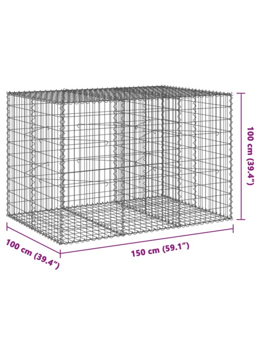 Gabionový koš s víkem 150 x 100 x 100 cm pozinkované železo