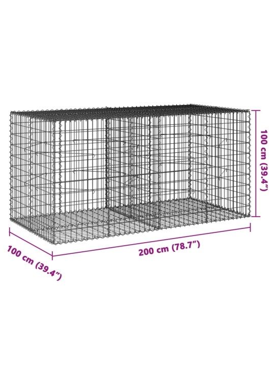 Gabionový koš s víkem 200 x 100 x 100 cm pozinkované železo