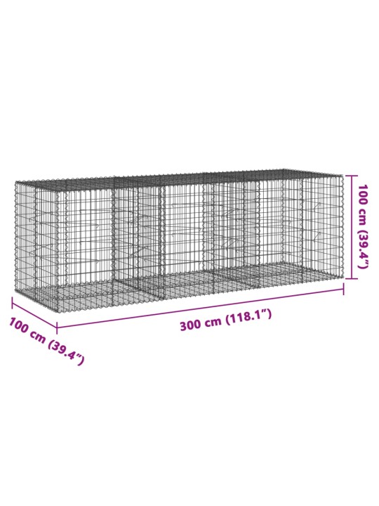 Gabionový koš s víkem 300 x 100 x 100 cm pozinkované železo