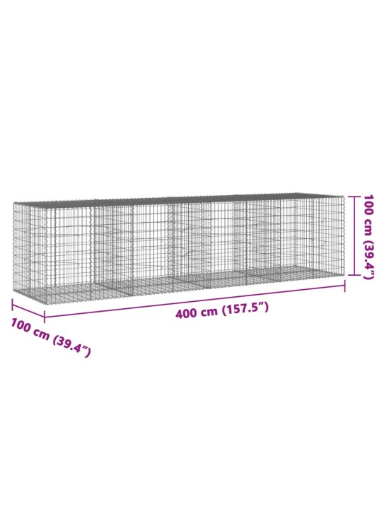 Gabionový koš s víkem 400 x 100 x 100 cm pozinkované železo