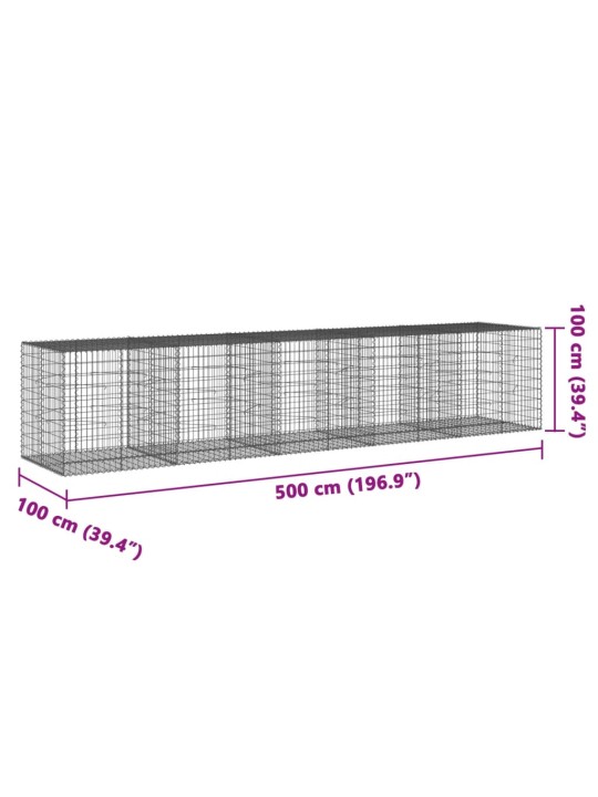 Gabionový koš s víkem 500 x 100 x 100 cm pozinkované železo