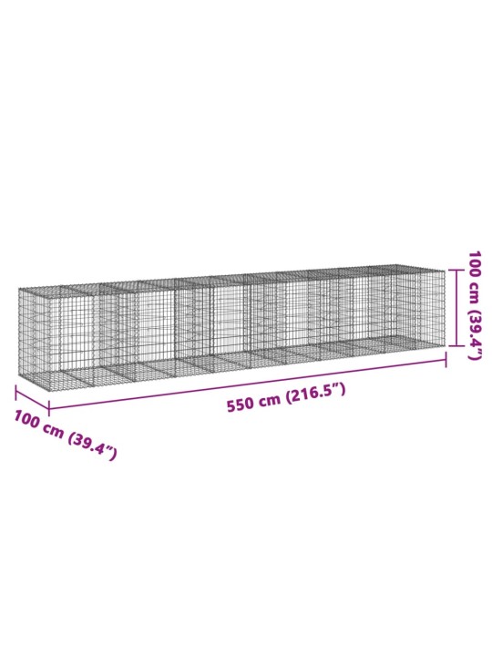 Gabionový koš s víkem 550 x 100 x 100 cm pozinkované železo