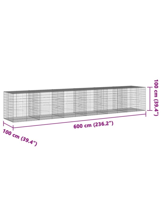 Gabionový koš s víkem 600 x 100 x 100 cm pozinkované železo
