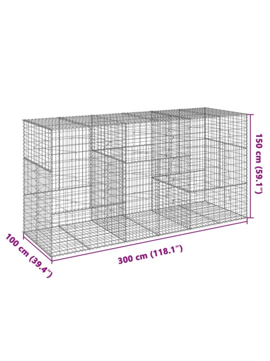 Gabionový koš s víkem 300 x 100 x 150 cm pozinkované železo