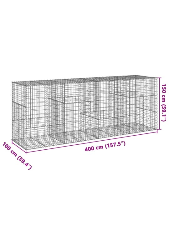 Gabionový koš s víkem 400 x 100 x 150 cm pozinkované železo